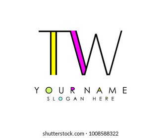 T & W initial minimalist logo template vector