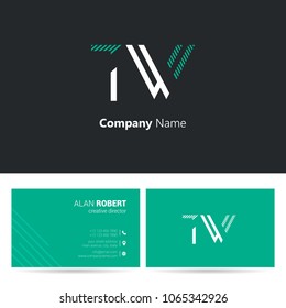 T & W joint logo stroke letter design with business card template