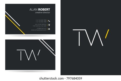 T & W joint logo stroke letter design with business card template