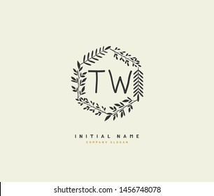 T W TW Beauty vector initial logo, handwriting logo of initial signature, wedding, fashion, jewerly, boutique, floral and botanical with creative template for any company or business.