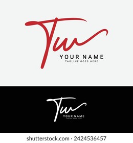 T, W, TW Initial letter logo. Alphabet TW Handwritten Signature logo