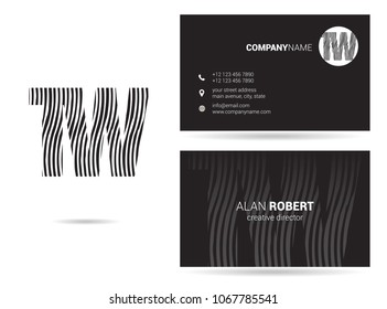 T and W waves letter design with business card template