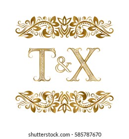 T and X vintage initials logo symbol. The letters are surrounded by ornamental elements. Wedding or business partners monogram in royal style.