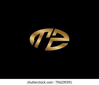 T Z initial letters looping linked ellipse elegant logo golden black background