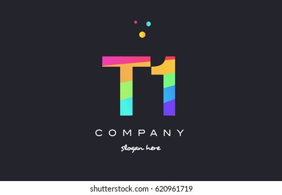 T1 t 1 one letter number combination creative color green orange blue magenta pink company logo vector icon spectrum