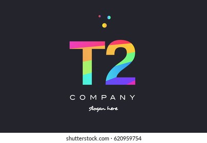 T2 t 2 two letter number combination creative color green orange blue magenta pink company logo vector icon spectrum