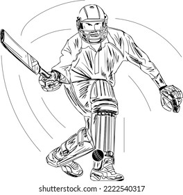 t20 cricket batsman vector and illustration, batsman playing unorthodox shot with one hand in cricket match, cricketer playing single hand funny shot cartoon doodle clip art