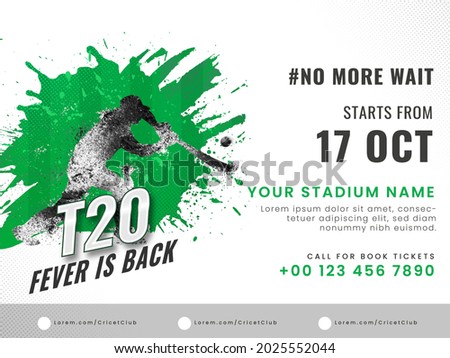 T20 Cricket Fever Is Back Concept With Dispersion Effect Batsman Plyer And Venue Details On White Background.