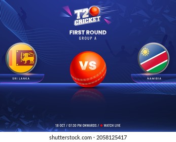 T20 Cricket First Round Group A Match Betweeb Sri Lanka VS Namibia On Blue Abstract Background.