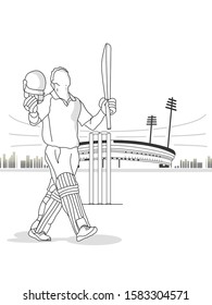 T20 Cricket Header Or Banner Design With Cricket Ball And Wicket Stumps  Cricket Stadium Flat Line Art Graphic Design