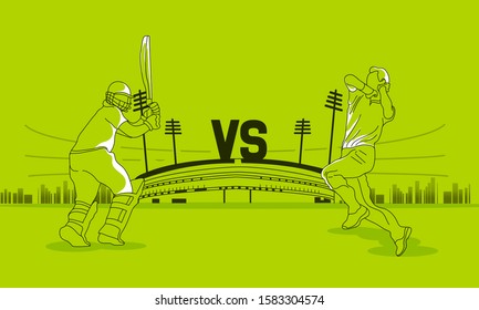 T20 Cricket header or banner design with cricket ball and wicket stumps  Cricket stadium flat line art graphic design