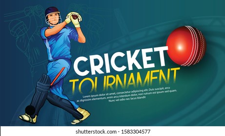 T20 Cricket header or banner design with cricket ball and wicket stumps  Cricket stadium flat line art graphic design