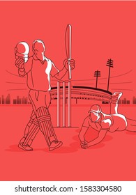 T20 Cricket Header Or Banner Design With Cricket Ball And Wicket Stumps  Cricket Stadium Flat Line Art Graphic Design