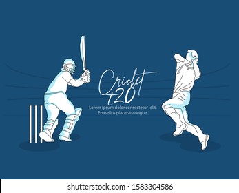 T20 Cricket Header Or Banner Design With Cricket Ball And Wicket Stumps  Cricket Stadium Flat Line Art Graphic Design