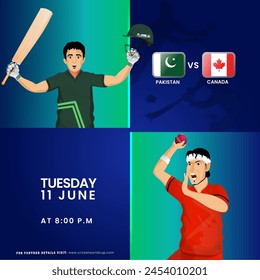 T20 Cricket Match Between Pakistan VS Canada Team with Batter Player, Bowler Characters in National Jersey.