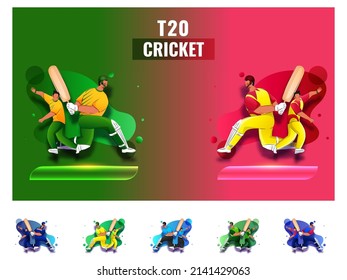 T20 Cricket Match Participating Countries Teams With South Africa VS West Indies Highlights On Green And Red Background.