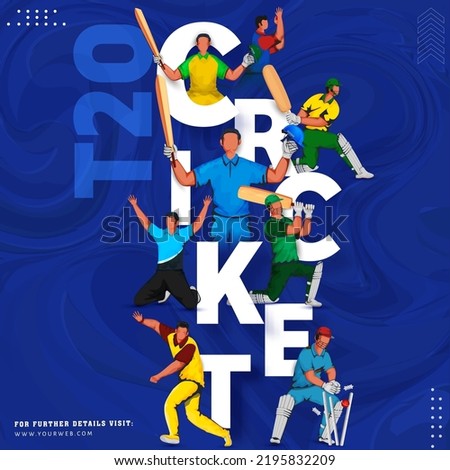 T20 Cricket Match Participating Countries Players Against Blue Acrylic Marble Background.