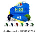 T20 Cricket Match Schedule Between India VS Pakistan With Other Participant Countries Helmets  On Abstract Stadium Background.