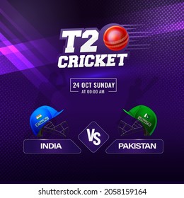 T20 Cricket Match Show Of Participating Teams India VS Pakistan On Abstract Purple Background.