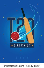 T-20 cricket Text with Cricket Bat and Ball vector illustration