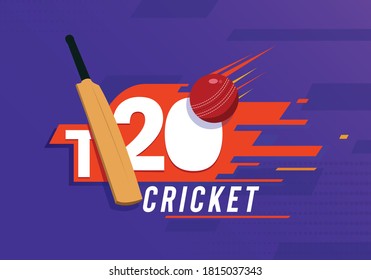 T-20 cricket Text with Cricket Bat and Ball vector illustration backround 