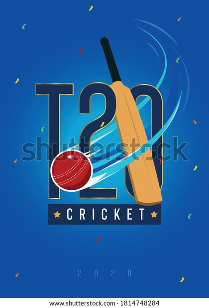 T-20 cricket Text with Cricket Bat and Ball
vector illustration