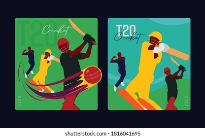 T-20 cricket text with players playing cricket template design layouts 