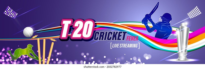 T20 Cricket Trophy, On Purple Background Vector Illustration.