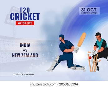 T20 Cricket Watch Live Show De Participantes Del Equipo India vs Nueva Zelanda Con Jugadores De Cricket.