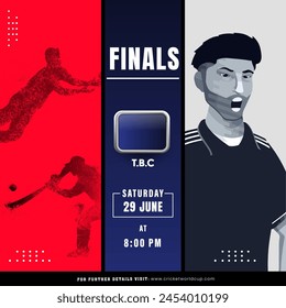 T20 Final Cricket Match Poster Design with Cricketer Players Characters on Colorful Background.