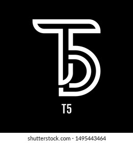 T5 5T 5 T initial logo template isolated on black background. icon, monogram, company group, white and black colors. vector illustration