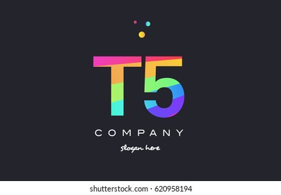 T5 t 5 five letter number combination creative color green orange blue magenta pink company logo vector icon spectrum