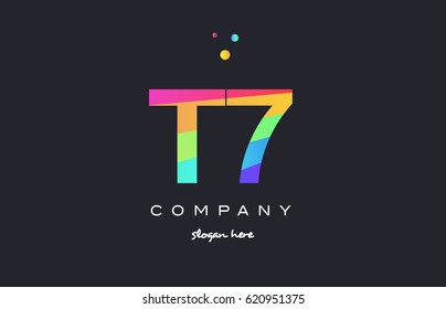 T7 t 7 seven letter number combination creative color green orange blue magenta pink company logo vector icon spectrum