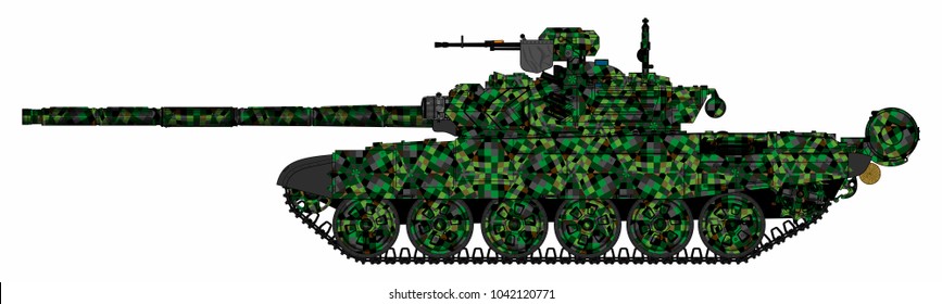T-90 russian medium tank colored in digital green colors