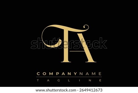 TA Abstract Creative Jewelry Logo. A stylish logo featuring golden monogram initials in an elegant and modern typography, perfect for branding