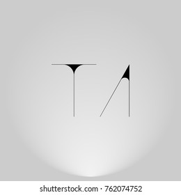 TA Black thin minimalist LOGO Design with Highlight on Gray background.