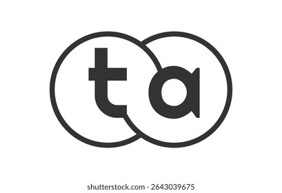 TA business company emblem with outline rounds and letters t a. Logo template of two merged circles for brand identity, logotype. Vector Infinity symbol  and technology sign.