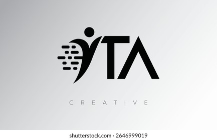 TA Creative Digital Monogram Logo – Futuristic Letter mark Design Featuring Human Shape, Pixel Motion and Minimal Tech Style for Innovative Branding Identity