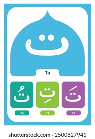 Ta Fathah Kasroh Dhommah. Flashcards of basic Arabic alphabet or hijaiyah letter for children vector illustration