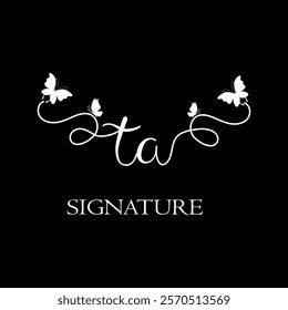 TA Handwritten initial letter, T A simple signature vector logo with butterfly shape variation, beauty, photography letter logo design. T A