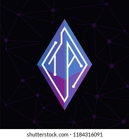 TA Initial letter block chain logo icon vector template. Looping mono line circuit letter on rhombus cube logo