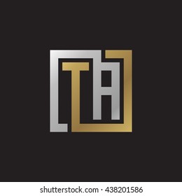 TA initial letters looping linked square elegant logo golden silver black background