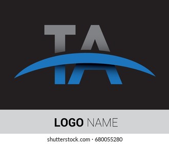 TA initial logo company name colored grey and blue swoosh design