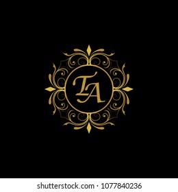 TA Initial logo. Ornament ampersand monogram golden logo black background