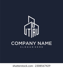 TA initial monogram logo for real estate with building style