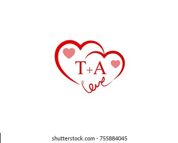 TA Initial wedding invitation, love logo template vector