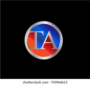 TA Letter logo Design in a circle. Blue Red and silver colored