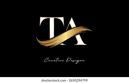 TA Letter Monogram Logo – Elegant Gold Brush Stroke Letter mark for Luxury Branding, Fashion, Boutique  Premium Identity Design

