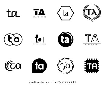 TA logo company template. Letter t and a logotype. Set different classic serif lettering and modern bold text with design elements. Initial font typography. Collection trendy business identity.