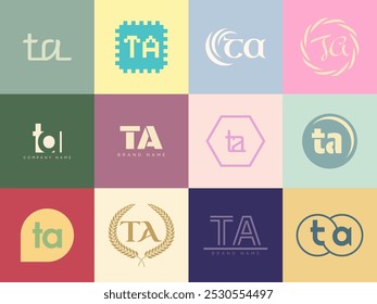 TA logo company template. Letter t and a logotype. Set different classic serif lettering and modern bold text with design elements. Initial font typography. Collection trendy business identity.